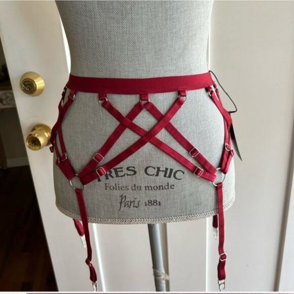 NEW Thistle and Spire Ruby Red Strapped Adjustable Garter Belt Lingerie - Picture 1 of 9